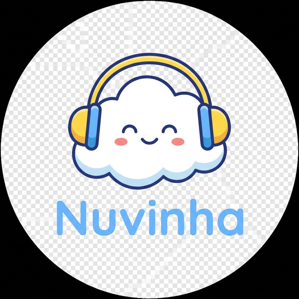 Logotipo da Mascote Nuvinha com fones de ouvido coloridos